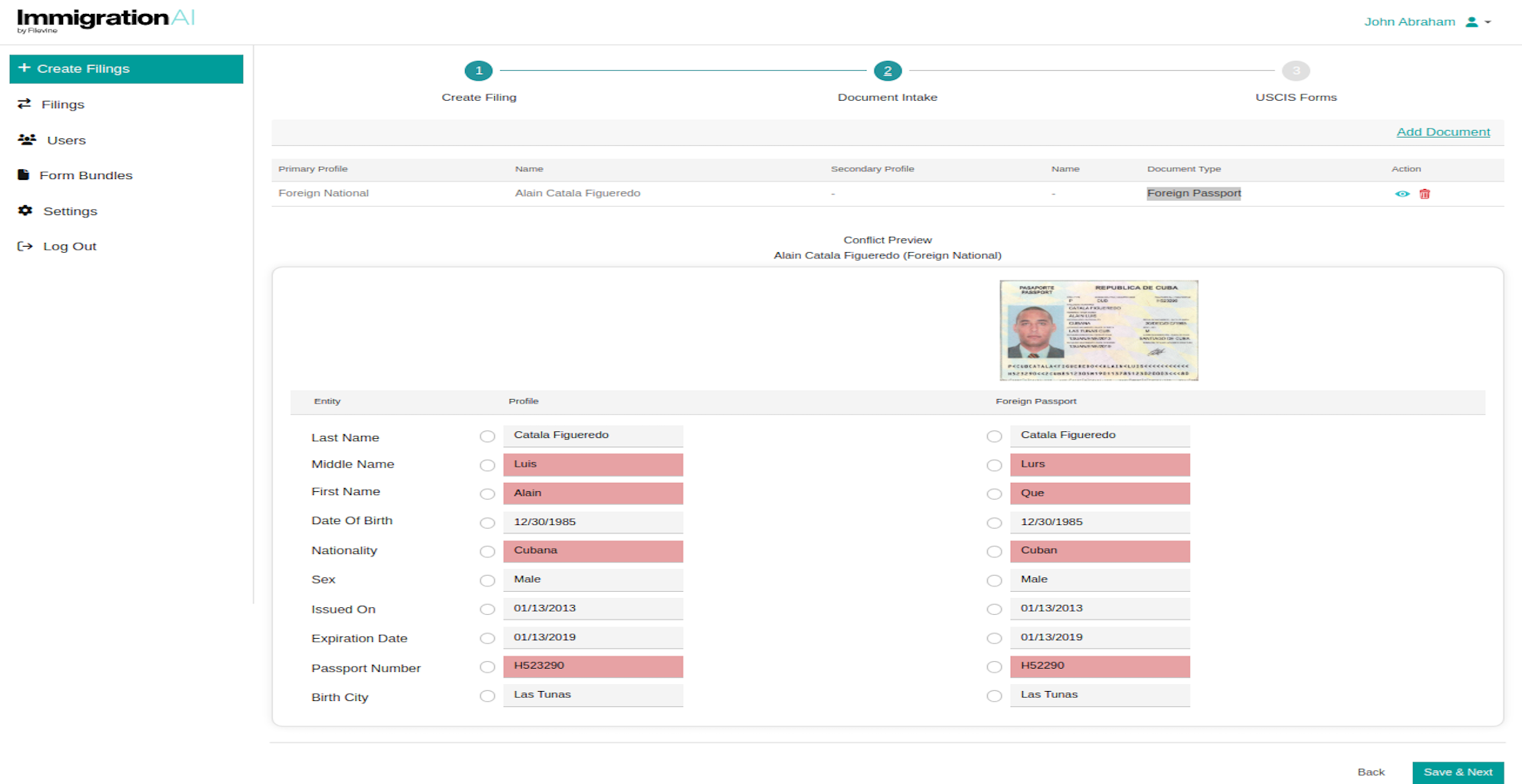 Fig 3 ImmigrationAI Document Processing with Conflict Checking